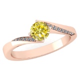Certified 1.09 Ctw Treated Fancy Yellow Diamond And White Diamond 14K Rose Gold Halo Ring (SI2/I1)