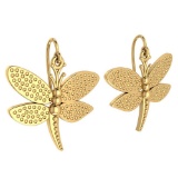 Gold Butterfly Wire Hook Earrings 14K Yellow Gold Made In Italy