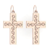 Gold Cross Wire Hook Earrings 14K Rose Gold Made In Italy