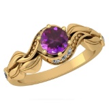 Certified 0.78 Ctw Amethyst And Diamond Wedding/Engagement Style 14K Yellow Gold Halo Ring (VS/SI1)