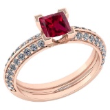 Certified 1.23 Ctw Ruby And Diamond Wedding/Engagement Style 14K White Gold Halo Ring (VS/SI1)