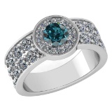 Certified 1.92 Ctw Treated Fancy Blue Diamond And White Diamond 14k White Gold Halo Ring (I1/I2)