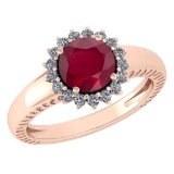 Certified 1.48 Ctw Ruby And Diamond Wedding/Engagement Style 14k Rose Gold Halo Rings (VS/SI1)