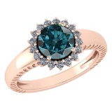 Certified 1.48 Ctw Treated Fancy Blue Diamond And White Diamond Wedding/Engagement Style 14k Rose Go