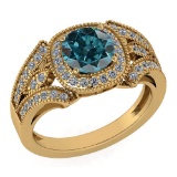 Certified 1.58 Ctw Treated Fancy Blue Diamond And White Diamond Wedding/Engagement Style 14K Yellow