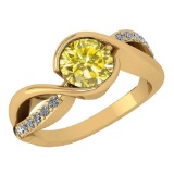 Certified 1.44 Ctw Treated Fancy Yellow Diamond And White Diamond 14k Yellow Gold Halo Ring (VS/SI1)
