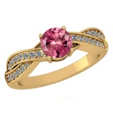 Certified 1.05 Ctw Pink Tourmaline And Diamond 14K Yellow Gold Halo Ring (VS/SI1)