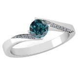 Certified 1.09 Ctw Treated Blue Yellow Diamond And White Diamond 14k White Gold Halo Ring (I1/I2)
