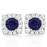 GORGEOUS 2 2/5 CTW CREATED BLUE SAPPHIRE & 1/4 CTW (26 PCS) FLAWLESS CREATED DIAMOND .925 STERLING S