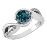 Certified 1.44 Ctw Treated Fancy Blue Diamond And White Diamond 14k White Gold Halo Ring (I1/I2)