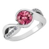 Certified 1.44 Ctw Pink Tourmaline And Diamond 14k White Gold Halo Ring (SI2/I1)