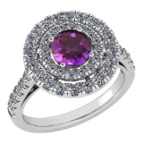 Certified 1.99 Ctw Amethyst And Diamond Wedding/Engagement Style 14k White Gold Halo Rings (VS/SI1)