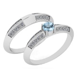 Certified .55 Ctw Aquamarine And Diamond Wedding/Engagement Style 14K White Gold Halo Ring (VS/SI1)