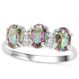 1.15 CTW MYSTIC GEMSTONE & GENUINE DIAMOND (4 PCS) 10KT SOLID WHITE GOLD RING