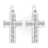 Gold Cross Wire Hook Earrings 14K White Gold Made In Italy