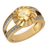 Certified 1.58 Ctw Citrine And Diamond Wedding/Engagement Style 14k Yellow Gold Halo Rings (VS/SI1)