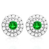 CHARMING 3/4 CTW CREATED EMERALD & 1/2 CTW (56 PCS) FLAWLESS CREATED DIAMOND .925 STERLING SILVER EA