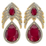 Certified 7.38 Ctw Ruby And Diamond Pear Shape Hangling Stud Earrings 14K Yellow Gold (VS/SI1)