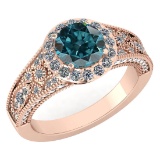 Certified 1.89 Ctw Treated Fancy Blue Diamond And White Diamond Wedding/Engagement Style 14k Rose Go