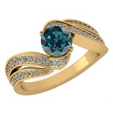Certified 1.47 Ctw Treated Fancy Blue Diamond And White Diamond Wedding/Engagement Style 14K Yellow