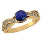 Certified 1.05 Ctw Blue Sapphire And Diamond 14K Yellow Gold Halo Ring (VS/SI1)