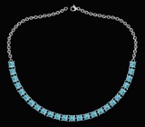 Certified 18.75 Ctw Aquarmarine Princess Shape Necklace For womens 21st Century New collection 14K W