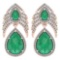 Certified 7.38 Ctw Emerald And Diamond Pear Shape Hangling Stud Earring 14K Rose Gold (VS/SI1)