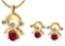 Certified 0.93 Ctw Ruby And Diamond Tiny Angel Necklace + Earrings Jewelry Set 14K Yellow Gold (VS/S