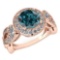 Certified 1.90 Ctw Treated Fancy Blue Diamond Wedding/Engagement 14K Rose Gold Halo Ring (I1/I2)
