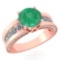 Certified 2.24 Ctw Emerald And Diamond Wedding/Engagement 14K Rose Gold Halo Ring (VS/SI1)