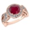 Certified 1.90 Ctw Ruby And Diamond Wedding/Engagement 14K Rose Gold Halo Ring (VS/SI1)