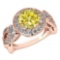 Certified 1.90 Ctw Treated Fancy Yellow Diamond Wedding/Engagement 14K Rose Gold Halo Ring (I1/I2)