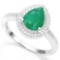 .925 STERLING SILVER 2.20 CTW ENHANCED GENUINE EMERALD & DIAMOND COCKTAIL RING