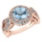 Certified 1.90 Ctw Aquamarine And Diamond Wedding/Engagement 14K Rose Gold Halo Ring (VS/SI1)