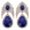 Certified 7.38 Ctw Blue Sapphire And Diamond Pear Shape Hangling Stud Earring 14K Rose Gold (VS/SI1)