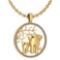 Certified 0.44 Ctw Diamond VS/SI1 Elephant With Baby Elephant Charm Necklace 18K Yellow Gold Made In