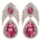 Certified 7.38 Ctw Pink Tourmaline And Diamond Pear Shape Hangling Stud Earring 14K Rose Gold (VS/SI