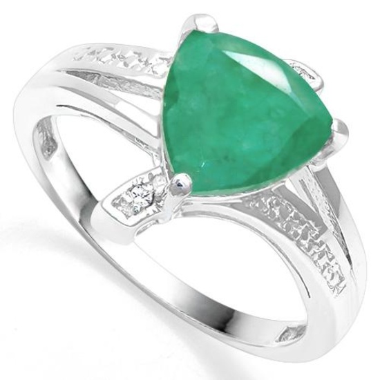 .925 STERLING SILVER 1.60 CTW ENHANCED GENUINE EMERALD & DIAMOND COCKTAIL RING