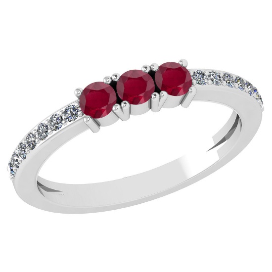 Certified 0.23 Ctw Ruby And Diamond 18k White Gold Halo Ring