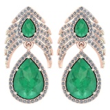 Certified 7.38 Ctw Emerald And Diamond Pear Shape Hangling Stud Earring 14K Rose Gold (VS/SI1)