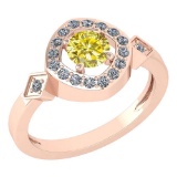 Certified 0.77 Ctw Treated Fancy Yellow Diamond 14K Rose Gold Ring (I1/I2)