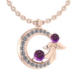 Certified 1.14 Ctw Amethyst And Diamond VS/SI1 Tiny Angel Necklace For womens New Expressions love c