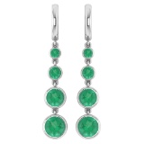 Certified 5.26 Ctw Emerald Drop Style Earrings For beautiful ladies 14K White Gold