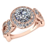 Certified 1.90 Ctw Diamond Wedding/Engagement 14K Rose Gold Halo Ring (SI2/I1)