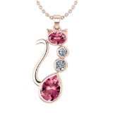 Certified 2.67 Ctw Pink Tourmaline And Diamond 14K Rose Gold Halo Cat Necklace (VS/SI1)