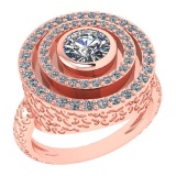 Certified 0.87 Ctw Diamond Wedding/Engagement 14K Rose Gold Halo Ring (SI1/SI2)