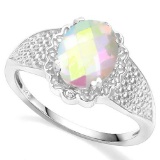 .925 STERLING SILVER 1.57 CTW WHITEMYSTIC TOPAZ & DIAMOND COCKTAIL RING