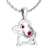 Certified 0.30 Ctw Ruby And Diamond VS/SI1 Chinese Century Year Of DOG Charms Necklace 14K White Gol