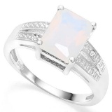 .925 STERLING SILVER 1.87 CTW CREATED ETHIOPIAN OPAL & DIAMOND COCKTAIL RING