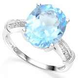 .925 STERLING SILVER 5.70 CTW BABY SWISS BLUE TOPAZ & DIAMOND COCKTAIL RING